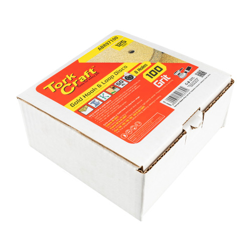 Gold Disc (50 Pieces) 100 Grit 125mm X 8 Holes Hook And Loop