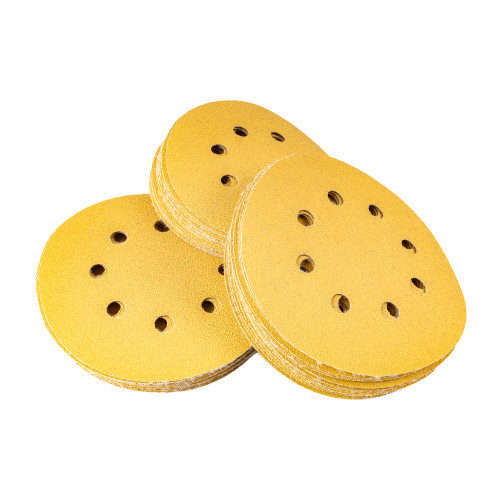 Gold Disc (50 Pieces) 120 Grit 125mm X 8 Holes Hook And Loop