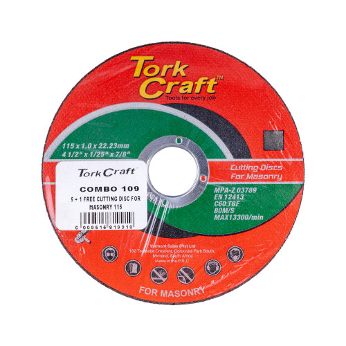 5 + 1 FREE CUTTING DISC FOR MASONRY 115 X 1.0 X 22.2MM