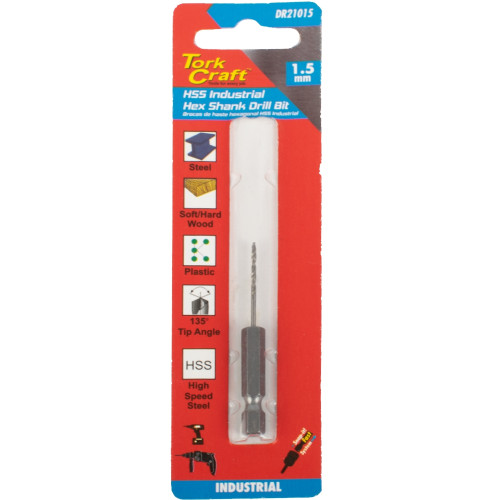 DRILL HSS 1.5MM 135DEG 1/CARD HEX SHANK INDUSTRIAL BIT DRILL HSS 1.5MM 135DEG 1/CARD HEX SHANK INDUSTRIAL BIT