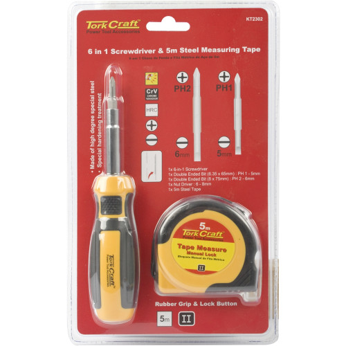 6 IN 1 SCREWDRIVER & 5MT MEASURING TAPE