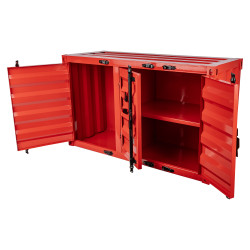 METAL CONTAINER STORAGE BOX 1000 X 400 X 600MM RED 3 DOOR SINGLE SHELF