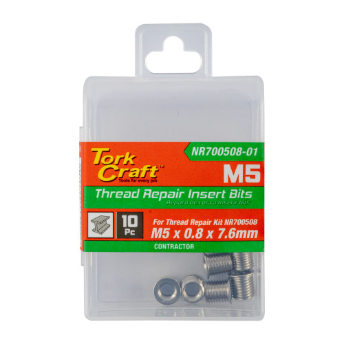 Repl. Insert 10pc M5 X 0.8 X 7.6mm S/steel For Nr700508