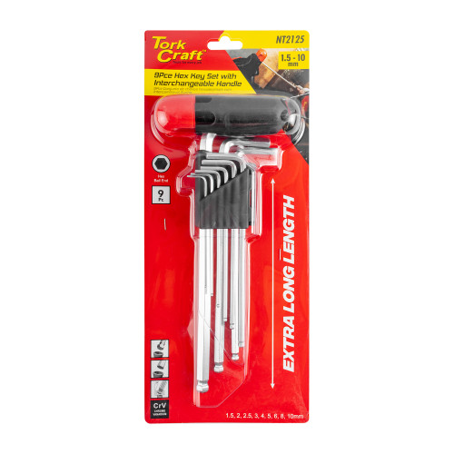 9pc Ball Point Allen Key Set With Interchangeable Handle