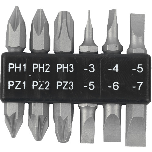 6PC 45MM DOUBLE END BIT SET PH1,2,3 PZ1,2,3 SL3,4,5,6,7MM 6PC 45MM DOUBLE END BIT SET PH1,2,3 PZ1,2,3 SL3,4,5,6,7MM