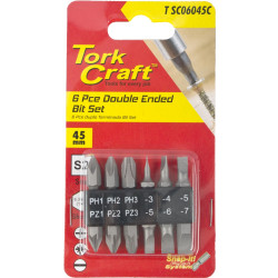 6PC 45MM DOUBLE END BIT SET PH1,2,3  PZ1,2,3  SL3,4,5,6,7MM