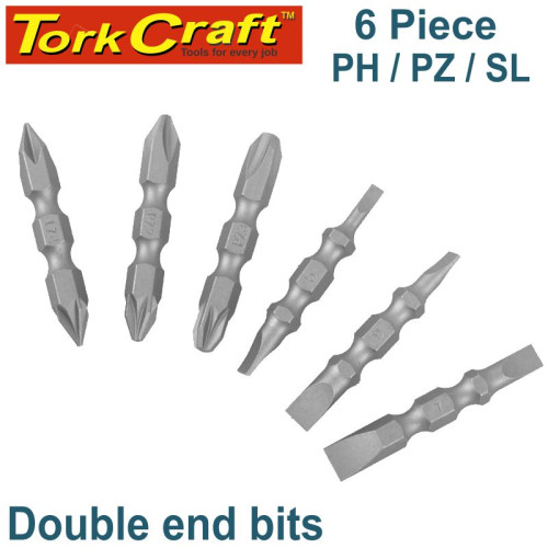 6PC 45MM DOUBLE END BIT SET PH1,2,3 PZ1,2,3 SL3,4,5,6,7MM 6PC 45MM DOUBLE END BIT SET PH1,2,3 PZ1,2,3 SL3,4,5,6,7MM