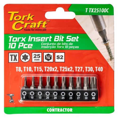 10PC TORX 25MM INSERT BIT SET (T8, T10, T15, T20X2, T25X2, T27, T30, T 10PC TORX 25MM INSERT BIT SET (T8, T10, T15, T20X2, T25X2, T27, T30, T