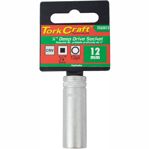 SOCKET 12MM 1/4' DR DEEP SOCKET CRV 12 POINT