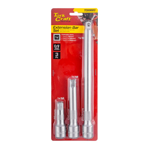 Extention Bar 3pc Set 1/2” 75/125/250mm socket