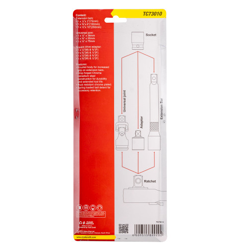 10PC ADAPTOR & EXTENTION SET 1/2', 1/4', 3/8'