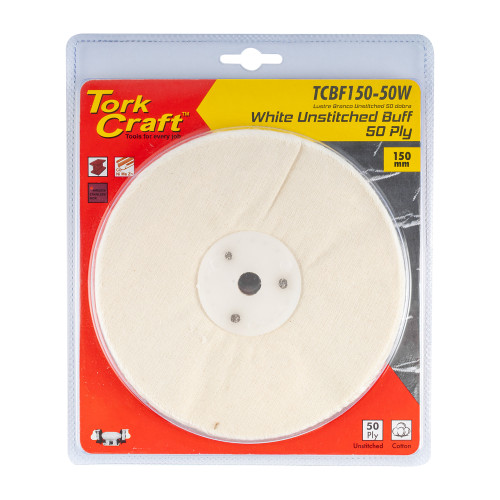 White Buff/mop Unstitched 150 X 50ply X 1/2" Hole