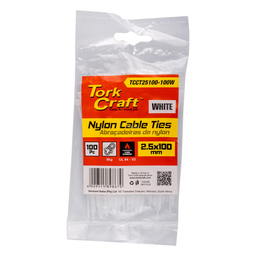 NYLON CABLE TIES 2.5MM X 100MM WHITE 100PC NYLON CABLE TIES 2.5MM X 100MM WHITE 100PC