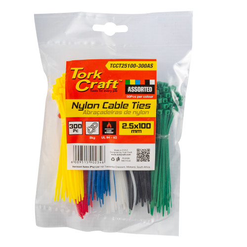 NYLON CABLE TIES 2.5MM X 100MM ASSORTED 300PC NYLON CABLE TIES 2.5MM X 100MM ASSORTED 300PC