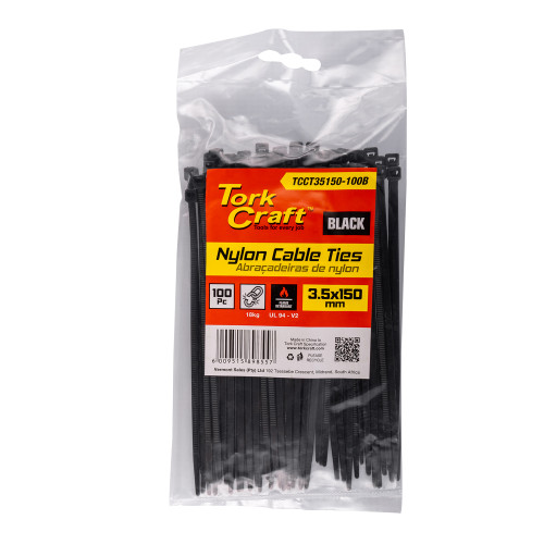 NYLON CABLE TIES 3.5MM X 150MM BLACK 100PC NYLON CABLE TIES 3.5MM X 150MM BLACK 100PC