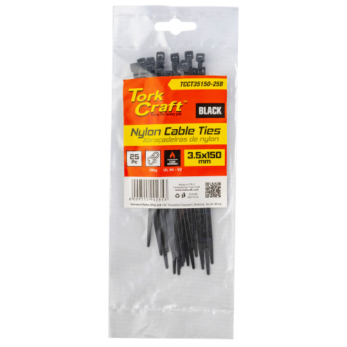 NYLON CABLE TIES 3.5MM X 150MM BLACK 25PC NYLON CABLE TIES 3.5MM X 150MM BLACK 25PC
