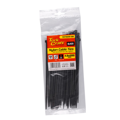 NYLON CABLE TIES 4.8MM X 200MM BLACK 50PC NYLON CABLE TIES 4.8MM X 200MM BLACK 50PC