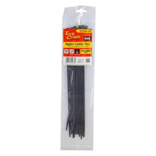 NYLON CABLE TIES 4.8MM X 300MM BLACK 25PC NYLON CABLE TIES 4.8MM X 300MM BLACK 25PC