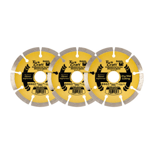 Diamond Blade Segmented 115mm Professional Bulk 3 Pack Shrink