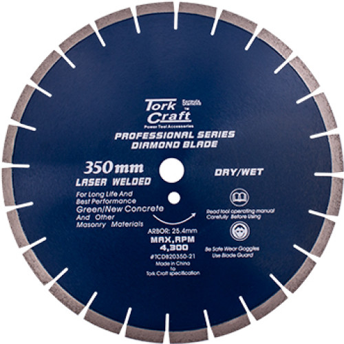 DIAMOND BLADE 350X25.4MM GREEN / NEW CONCRETE LASER WELDED SEGMENTED DIAMOND BLADE 350X25.4MM GREEN / NEW CONCRETE LASER WELDED SEGMENTED