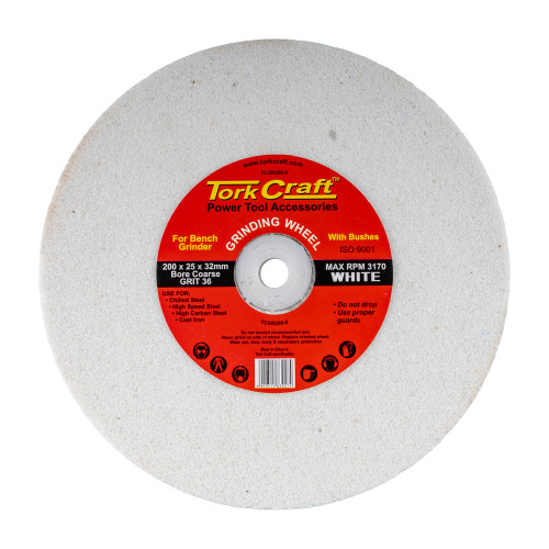 Grinding Wheel 200x25x32mm White Coarse 36gr W/bushes For Bench Grin