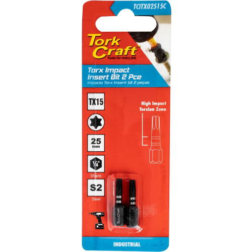 TORX TX 15 IMPACT INSERT BIT 25MM 2PC CARDED TORX TX 15 IMPACT INSERT BIT 25MM 2PC CARDED
