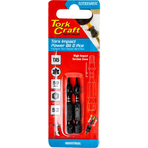 TORX TX 5 IMPACT POWER BIT 50MM 2PC CARDED TORX TX 5 IMPACT POWER BIT 50MM 2PC CARDED