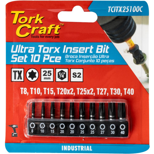 TORX IMPACT 10PC INSERT BIT SET (T8, T10, T15, T20X2, T25X2, T27, T30, TORX IMPACT 10PC INSERT BIT SET (T8, T10, T15, T20X2, T25X2, T27, T30,