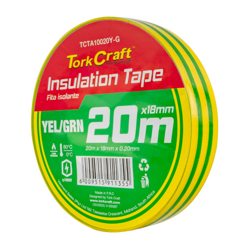 0.20mmx18mmx20m Yellow And Green Insulation Tape