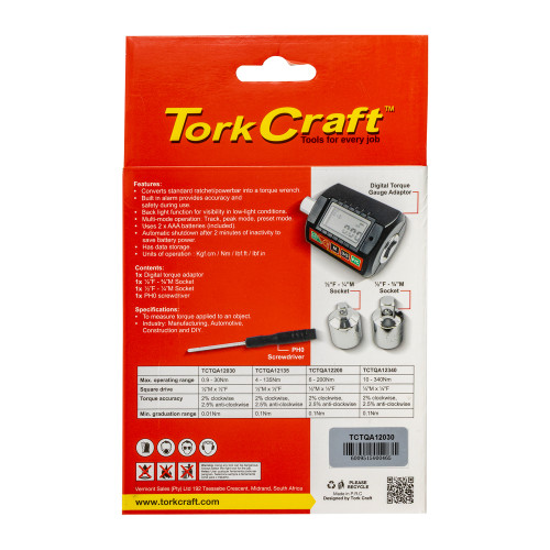 Digital Torque Gauge/adaptor 0.9 - 30nm 1/2'dr 2% Acc