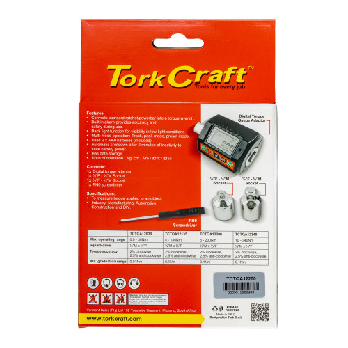 Digital Torque Gauge/adaptor 6 - 200nm 1/2'dr 2% Acc