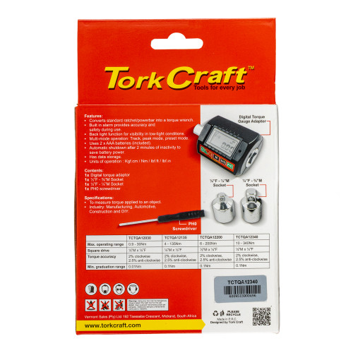 Digital Torque Gauge/adaptor 10 - 340nm 1/2'dr 2% Acc