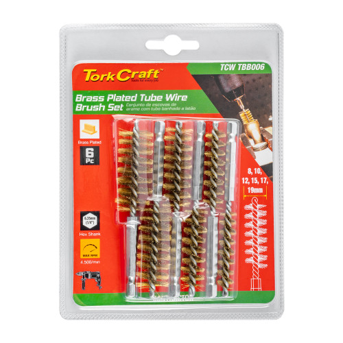 Tube Brush 6pc Set Brass Wire 6,35mm Hex Shank