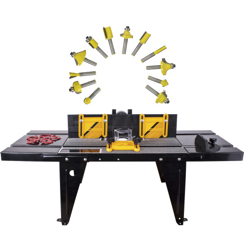 ROUTER TABLE RT001 C/W 12PC 1/4 SHANK ROUTER BIT SET DY012B AG ROUTER TABLE RT001 C/W 12PC 1/4 SHANK ROUTER BIT SET DY012B AG