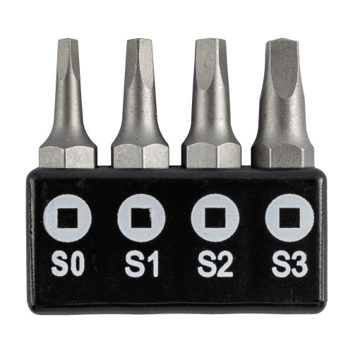 Screwdriver Bit Set Square Recess 4pce 25mm Sq0.1.2.3